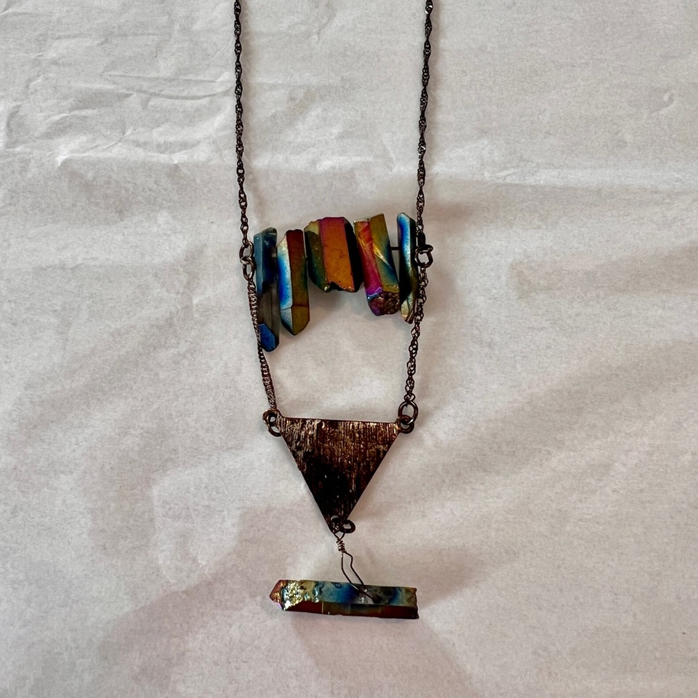 Multi-Color Titanium Aura Crystal Layered Necklace